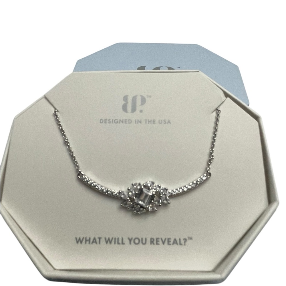 Bomb Party Necklace NK45747 “The Show Opener” Rhodium/Diamond Cubic Zirconia NIB